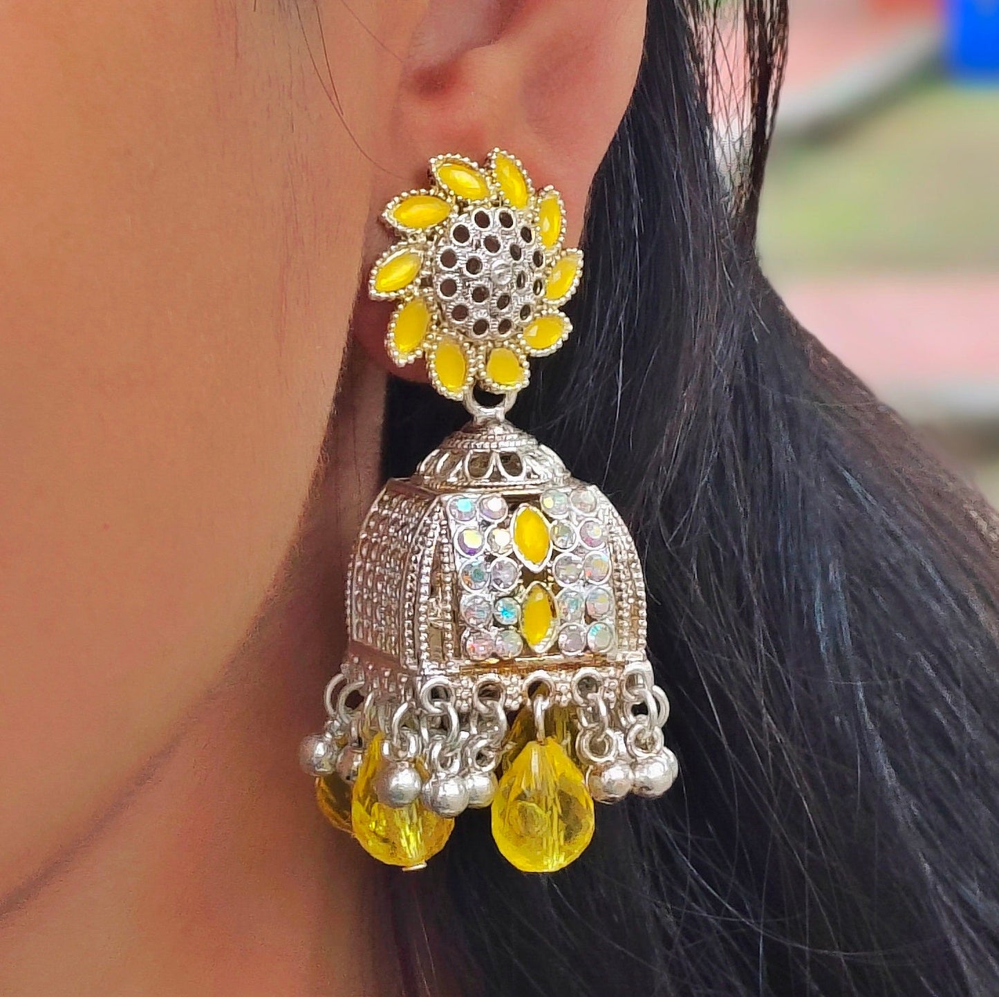 Yellow Square big Jhumka | Ethenic Ekam