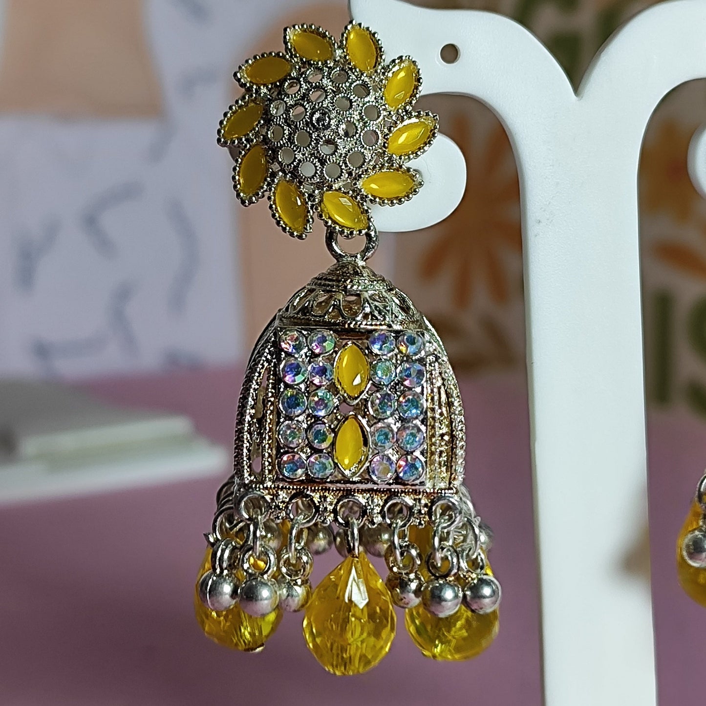 Yellow Square big Jhumka | Ethenic Ekam