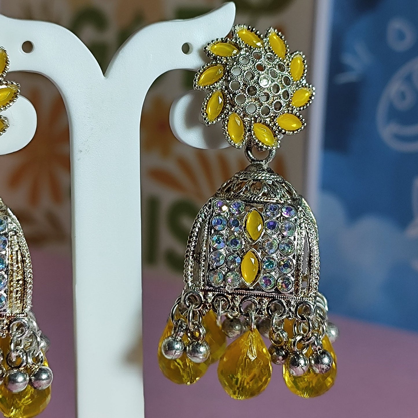 Yellow Square big Jhumka | Ethenic Ekam
