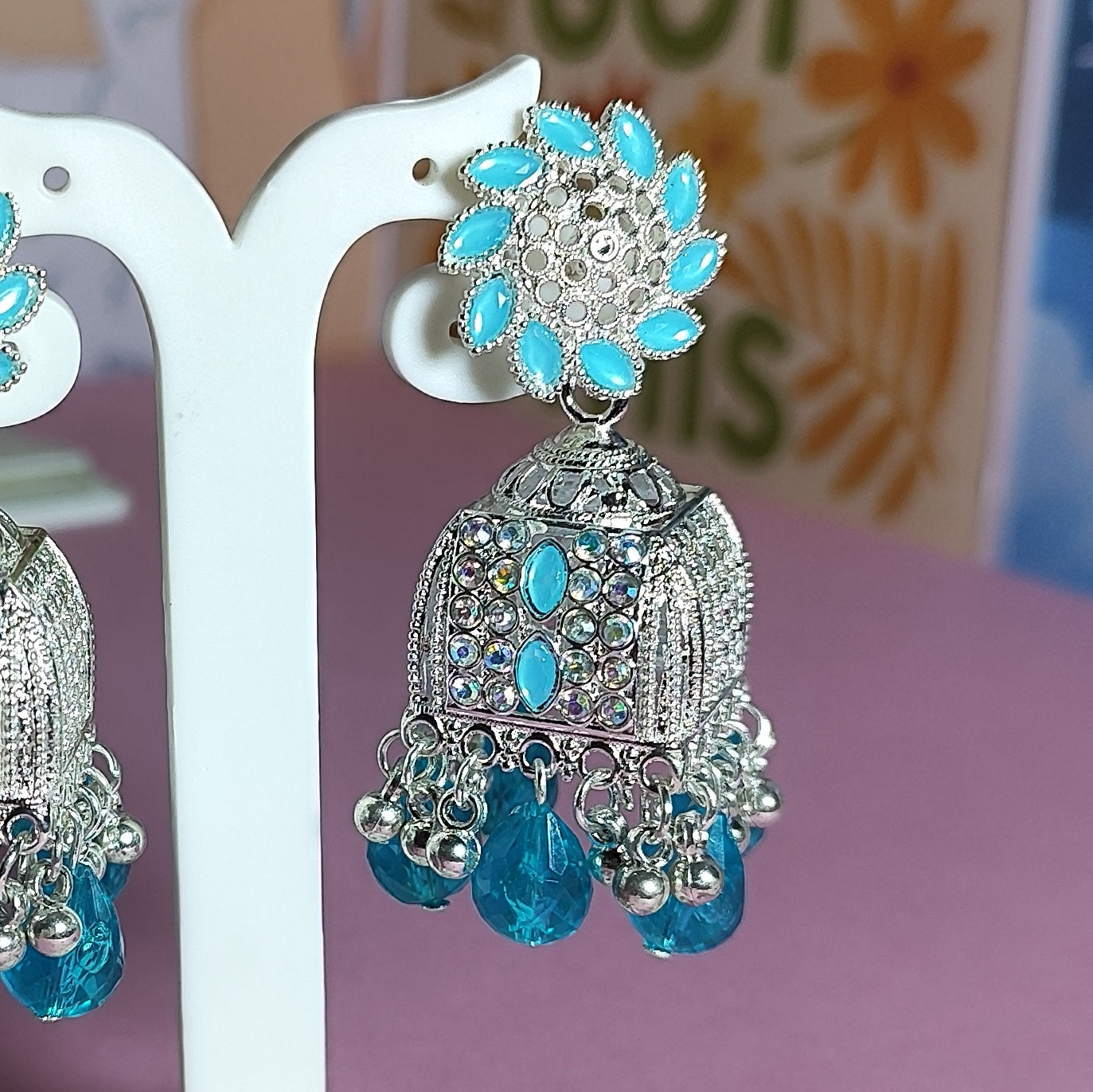 Sky blue big Jhumka | Ethenic Ekam
