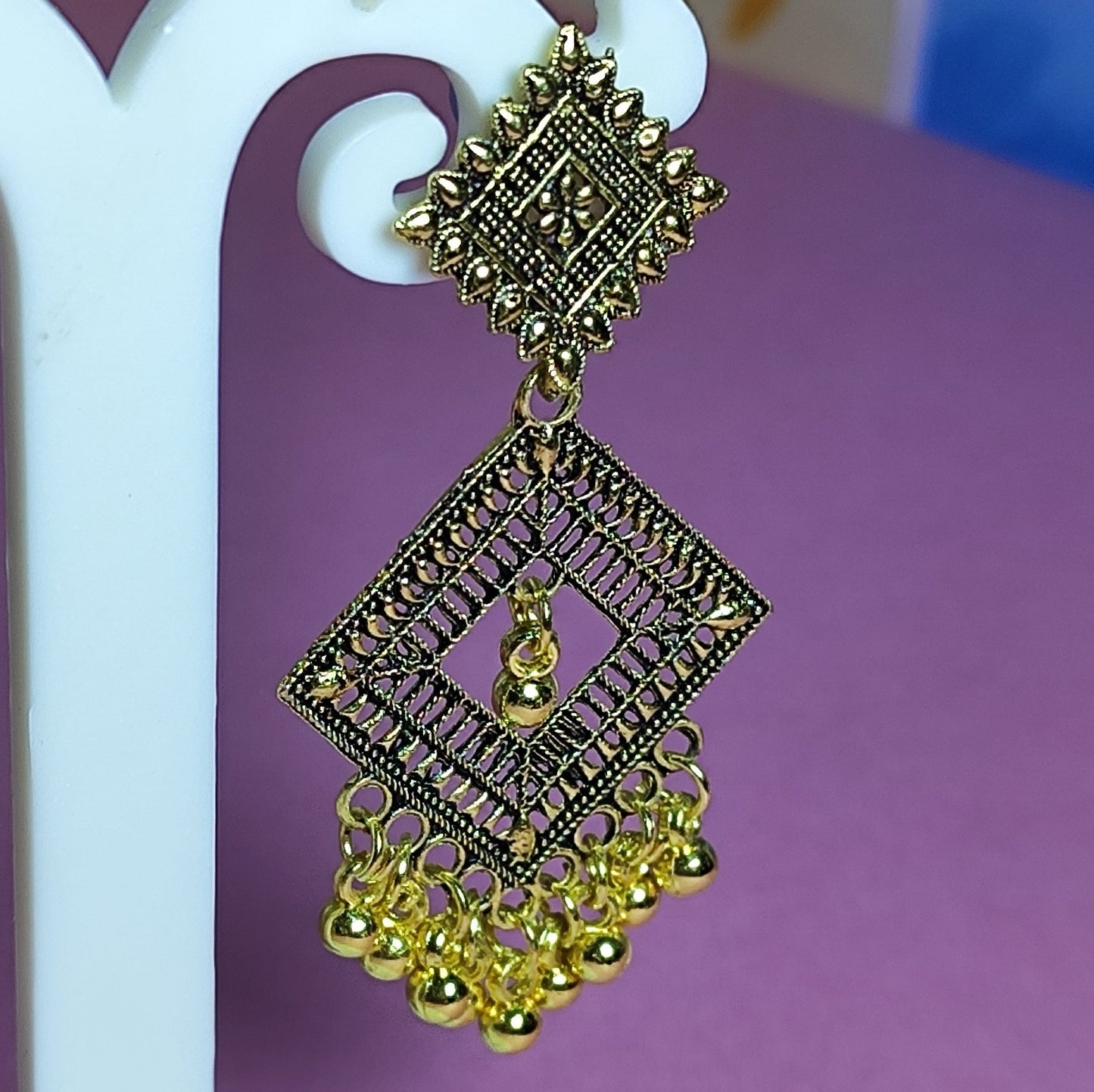 Golden Square Jhumki | Ethenic Ekam